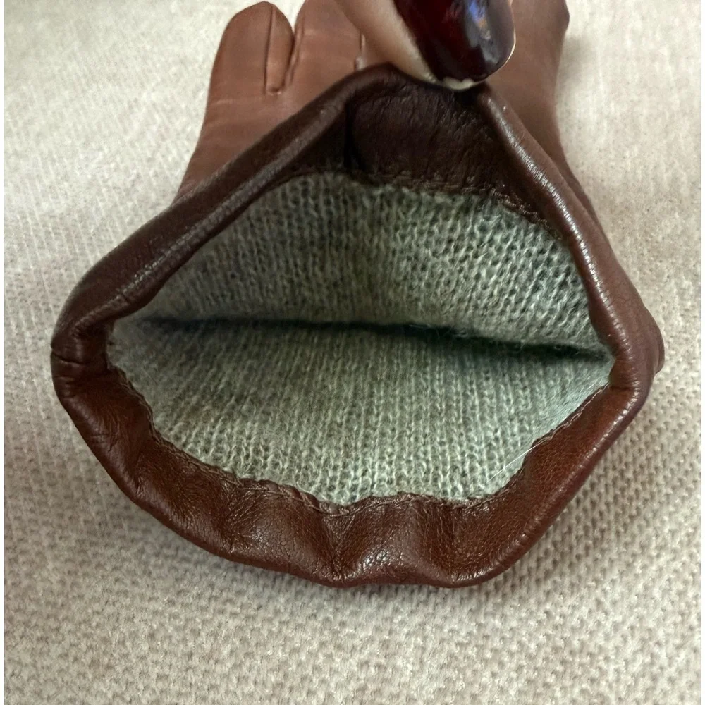 Lord & Taylor Women’s Brown Leather Gloves Cashmere Lined Size 6.5